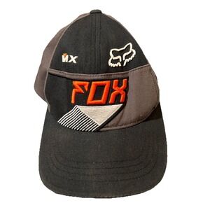 Fox Racing Flexfit Youth Hat Baseball Cap Logo OSFM Black Gray Orange Cotton EUC